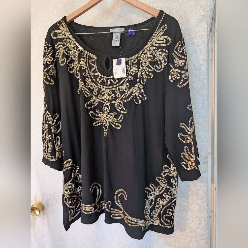 Catherines NWT Black w Gold Detail Top Sz.2X WP - Picture 17 of 17